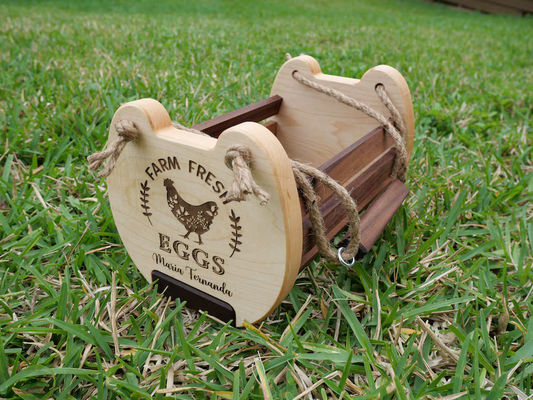 Panier de rangement de cuisine de ferme rustique avec imprimante de logo personnalisé panier d'œufs en bois