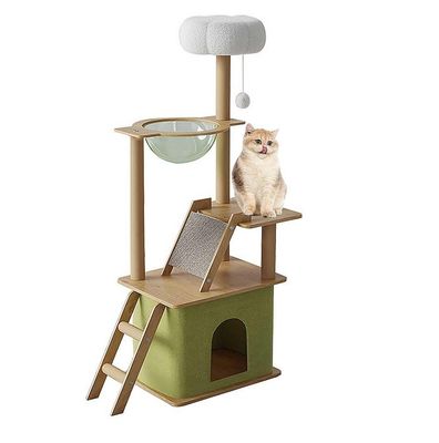 Maison à plusieurs niveaux pour chats avec gratte-ciel Sisal et construction en bois durable