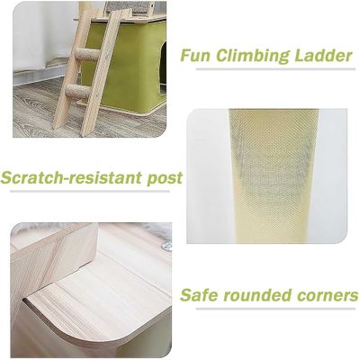 Maison à plusieurs niveaux pour chats avec gratte-ciel Sisal et construction en bois durable