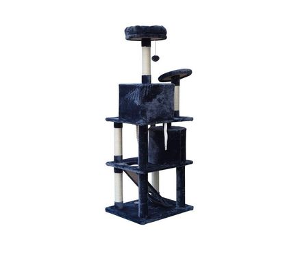 Meubles de salon gris foncé 4 plates-formes 64 pouces arbre de chat avec 2 lits cubes Play House