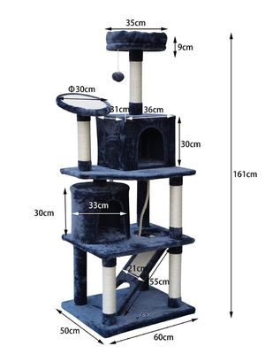 Meubles de salon gris foncé 4 plates-formes 64 pouces arbre de chat avec 2 lits cubes Play House