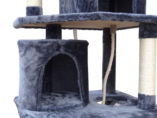 Meubles de salon gris foncé 4 plates-formes 64 pouces arbre de chat avec 2 lits cubes Play House