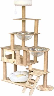 Tour de chat en bois de taille personnalisée avec des composants de gratte-ciel à plusieurs niveaux