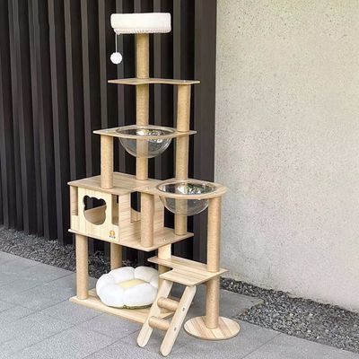 Tour de chat en bois de taille personnalisée avec des composants de gratte-ciel à plusieurs niveaux
