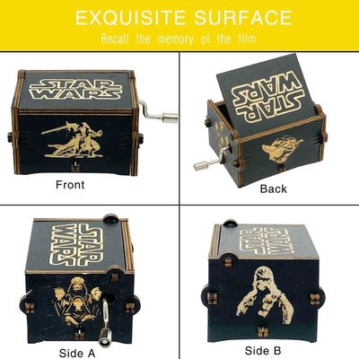 Rectangle personnalisé Vintage Laser gravé Star Wars Boîte à musique à manivelle en bois