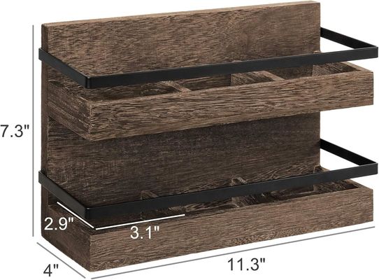 Sacs à thé en bois rustique de 2 niveaux Porteur de boîte à thé montée sur le mur pour l'affichage de l'assaisonnement du café Étagère à thé