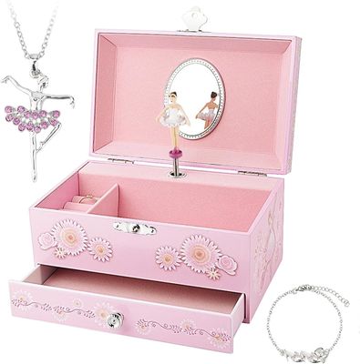 Paquet cadeau personnalisé Princesse MDF Rose Ballerina Thème Musical Box de bijoux pour les filles