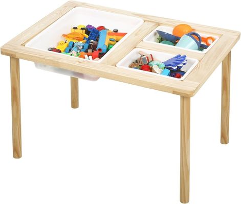 Table sensorielle en bois avec 3 poubelles pour tout-petits rangement de support non pliable