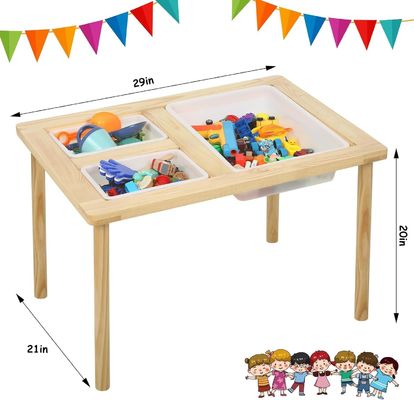 Table sensorielle en bois avec 3 poubelles pour tout-petits rangement de support non pliable