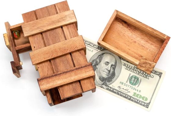 Double Magic Box Brain Teaser Custom Boîte en bois massif avec des compartiments cachés