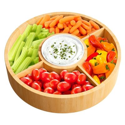 202407 Plateau rond en bambou avec bol en céramique, échantillon gratuit ou retourné