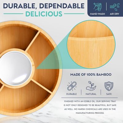 202407 Plateau rond en bambou avec bol en céramique, échantillon gratuit ou retourné
