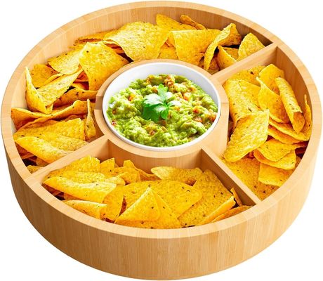 202407 Plateau rond en bambou avec bol en céramique, échantillon gratuit ou retourné