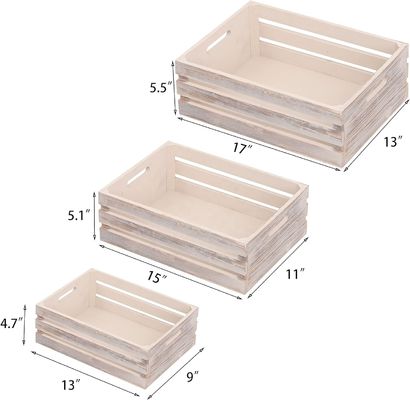 Boîtes de rangement en bois décoratives composées de 3 caisses avec poignées 13.25x9.5x5.5