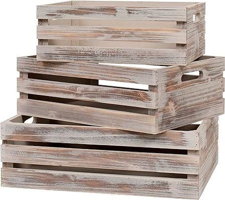 Boîtes de rangement en bois décoratives composées de 3 caisses avec poignées 13.25x9.5x5.5
