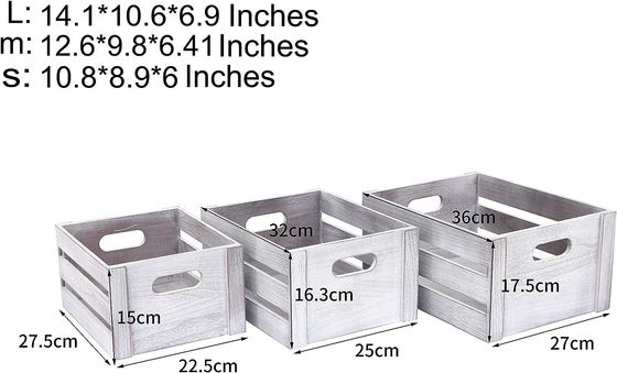 Caisse d'affichage en bois blanc rustique Ensemble de 3 caisses de stockage de pin décoratif NON pliable