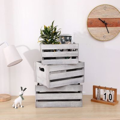 Caisse d'affichage en bois blanc rustique Ensemble de 3 caisses de stockage de pin décoratif NON pliable