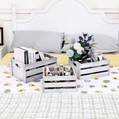 Caisse d'affichage en bois blanc rustique Ensemble de 3 caisses de stockage de pin décoratif NON pliable