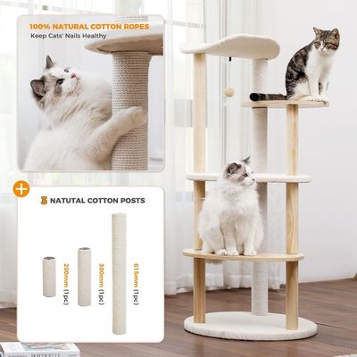 Taille personnalisée 51 pouces 5 niveaux de l' arbre de chat Centre d' activité de la tour de chat avec des poteaux de grattage beige