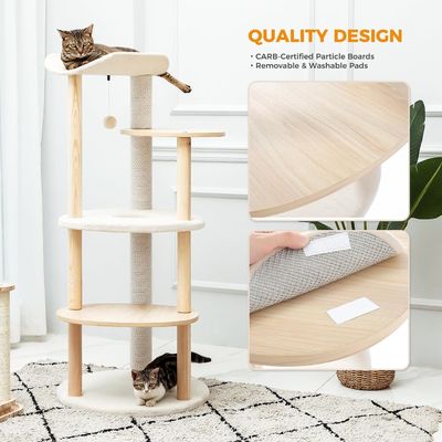 Taille personnalisée 51 pouces 5 niveaux de l' arbre de chat Centre d' activité de la tour de chat avec des poteaux de grattage beige