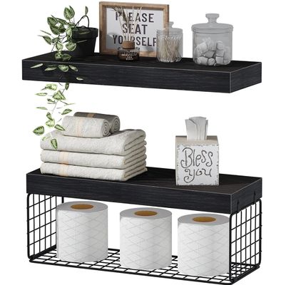 Bassins étagères de salle de bain en bois sur toilettes étagères flottantes montées sur le mur étagère de ferme rangement de papier toilette