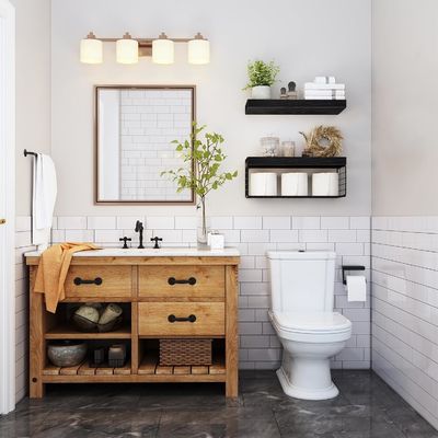 Bassins étagères de salle de bain en bois sur toilettes étagères flottantes montées sur le mur étagère de ferme rangement de papier toilette
