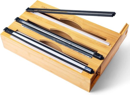 Coupe-glisse organisateur de tiroirs de cuisine Bambou 3 en 1 Dispensateur de papier et de plastique