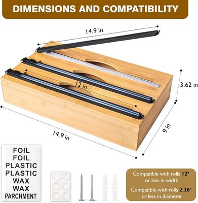 Coupe-glisse organisateur de tiroirs de cuisine Bambou 3 en 1 Dispensateur de papier et de plastique