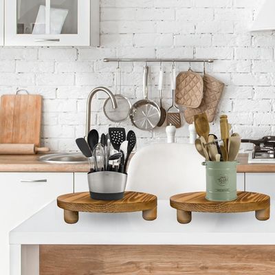 Boîte en bois ordinaire 2 Pack Bois Riser Plante Tabouret Affichage Rack Ronde Pot Fleur Piédestal Rétro Plante