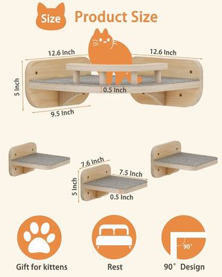 Accueil Meubles Taille personnalisée Monté sur le mur Meubles pour chats coin Escalier étagère Perches avec 3 marches larges