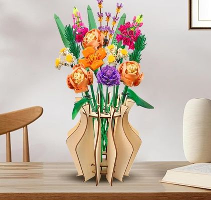 Vase de fleurs d'anniversaire en bois pour Lego Bouquet de fleurs