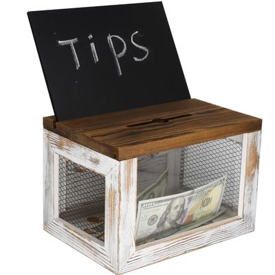 Conception de grille de fil Panel acrylique de bois de pin Boîte de collecte de dons de bulletins de vote pour la vaisselle