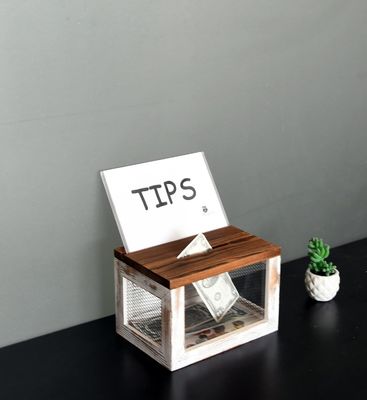 Conception de grille de fil Panel acrylique de bois de pin Boîte de collecte de dons de bulletins de vote pour la vaisselle