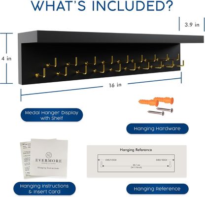 Écran de trophée en bois Appareil électroménager Médaille pendentif et étagère de trophée avec crochets