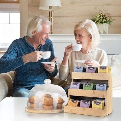 Autre cadeau artisanal 3 niveaux sac de thé en bambou Porteur de stockage 180 sacs en couleur bois de pin