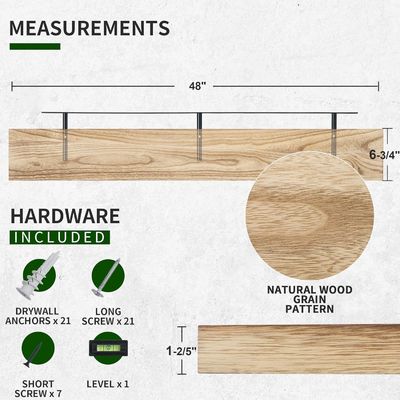 Étagère murale de 48 pouces Ensemble de 2 étagères en bois rustique pour le stockage murale dans l'affichage de salle de bain