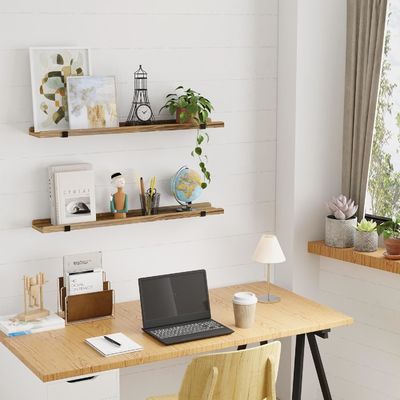 Étagère en bois multifonctionnelle montée sur le mur avec support métallique