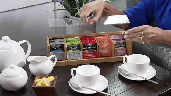 Service personnalisé 14 x 5 x 3 pouces 5 sections Boîte à thé en bois de bambou acrylique en couleur claire