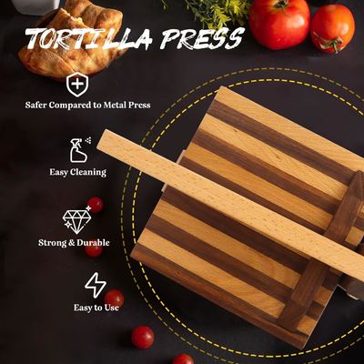 10 pouces carrés de farine de bois Tortilla Press pour tacos faits maison et plus Logo personnalisé Acceptable