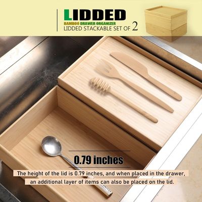 Package cadeau ensemble de 2 10.2X7.3 pouces empilable tiroir en bambou organisateur boîte de rangement stratifiée plateau