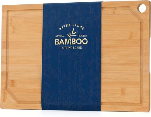 18x12 pouces de bois de bambou organique pré-huilé planche de coupe avec rainure de jus extra grande taille
