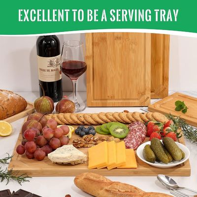 18x12 pouces de bois de bambou organique pré-huilé planche de coupe avec rainure de jus extra grande taille