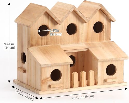 Maison d'oiseaux en bois faite à la main avec 8 trous couvercle coulissant style couleur bois de bouleau inachevé