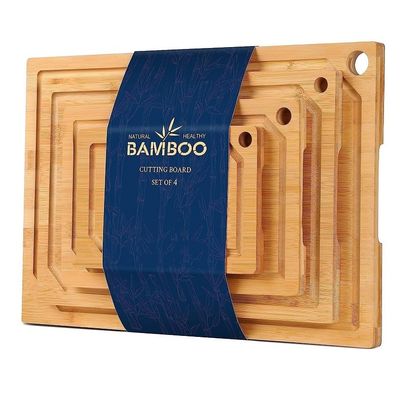 Composition de planches à couper en bambou de 4 pièces préhuilées avec rainure de jus 16 x 1,8 x 12 pouces