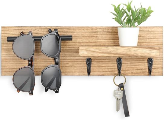 Serre-clés en bois multifonctionnel avec étagère et crochets