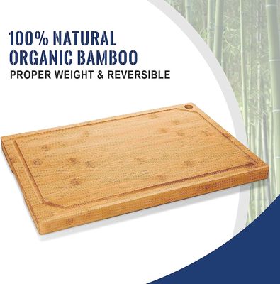 Composition de planches à couper en bambou de 4 pièces préhuilées avec rainure de jus 16 x 1,8 x 12 pouces