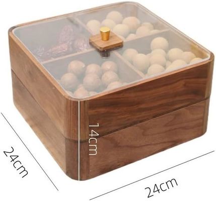 Plaque à fruits en bois à double couche avec couvercle transparent Boîte à fruits secs en bois en marron