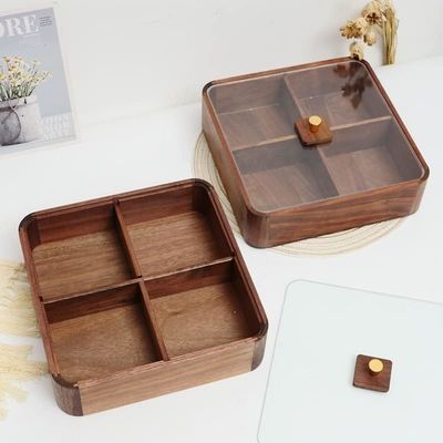 Plaque à fruits en bois à double couche avec couvercle transparent Boîte à fruits secs en bois en marron