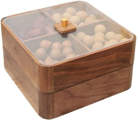 Plaque à fruits en bois à double couche avec couvercle transparent Boîte à fruits secs en bois en marron
