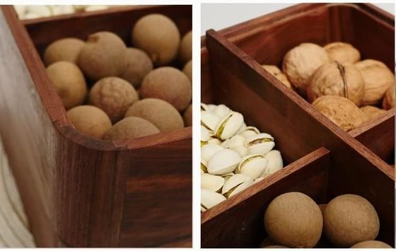 Plaque à fruits en bois à double couche avec couvercle transparent Boîte à fruits secs en bois en marron
